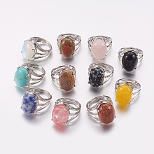 Honeyhandy Natural & Synthetic Gemstone Wide Band Finger Rings, with Brass Ring Findings, Oval, 18mm