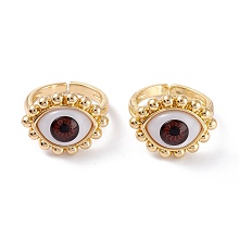 Honeyhandy Brass Cuff Rings, Open Rings, with Resin Beads, Long-Lasting Plated, Real 18K Gold Plated, Evil Eye, Dark Red, 3mm, Inner Diameter: 17.5mm