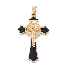 Honeyhandy Easter Theme Vacuum Plating 304 Stainless Steel Enamel Pendants, Crucifix Cross, Black, 55x31x6mm, Hole: 9.5x4.5mm