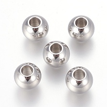 Honeyhandy 201 Stainless Steel European Beads, Rondelle, Stainless Steel Color, 10x8mm, Hole: 4mm