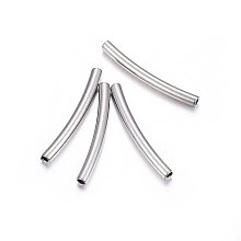 Honeyhandy 304 Stainless Steel Tube Beads, Curved Tube Noodle Beads, Curved Tube, Stainless Steel Color, 20x2mm, Hole: 1mm