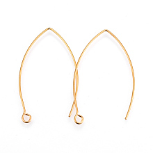 Honeyhandy 304 Stainless Steel Earring Hooks, with Horizontal Loop, Golden, 39~40x24x0.9mm, Hole: 2mm, Pin: 0.9mm