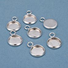 Honeyhandy 201 Stainless Steel Pendant Cabochon Settings, Plain Edge Bezel Cups, Flat Round, Silver, Tray: 8mm, 13.5x10x2mm, Hole: 2mm