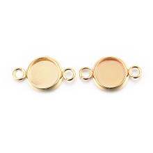 Honeyhandy 201 Stainless Steel Cabochon Connector Settings, Plain Edge Bezel Cups, Flat Round, Real 24K Gold Plated, Tray: 6mm, 13.5x8x1.5mm, Hole: 1.5mm