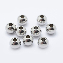 Honeyhandy 201 Stainless Steel Beads, Round, Stainless Steel Color, 8x6.5mm, Hole: 3mm