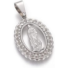 UNICRAFTALE About 6pcs Stainless Steel Rhinestone Pendants Oval with Virgin Mary Charm Large Hole Pendants for DIY Necklace Bracelet Jewelry Making 25x17.5x2.5mm; Hole 4x6mm