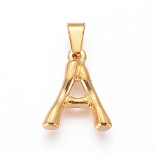 Honeyhandy 304 Stainless Steel Pendants, Bamboo Style, Letter, Golden Color, Letter.A, 18.5x15x3mm, Hole: 3x7mm