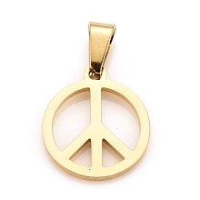 Honeyhandy 304 Stainless Steel Pendants, Large Hole Pendants, Peace Sign, Golden, 17x15x1.2mm, Hole: 7x3mm