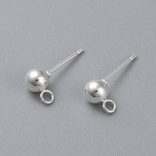 Honeyhandy 304 Stainless Steel Ball Stud Earring Post, Earring Findings, with Loop, Round, Silver, 15x4mm, Hole: 1.8mm, Pin: 0.8mm, Round: 4mm