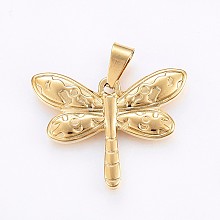 Honeyhandy 304 Stainless Steel Pendants, Dragonfly, Golden, 27x36x4mm, Hole: 10x5mm