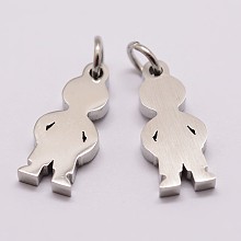 Honeyhandy 316 Surgical Stainless Steel Pendants, Boy Silhouette Pendants, Stainless Steel Color, 16x7x2mm, Hole: 3mm