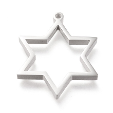 Honeyhandy Non-Tarnish 304 Stainless Steel Open Back Bezel Pendants, Double Sided Polishing, For DIY UV Resin, Epoxy Resin, Pressed Flower Jewelry, Star of David, Stainless Steel Color, 32.5x26x3mm, Hole: 2mm