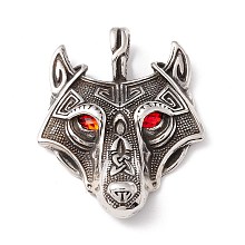 Honeyhandy 304 Stainless Steel Pendants, with Rhinestone Eyes, Wolf, Red, 49x39x7mm, Hole: 5.5X9.5mm