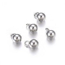 Honeyhandy 304 Stainless Steel Sphere Charms, Round Ball, Stainless Steel Color, 8x5mm, Hole: 1.8mm