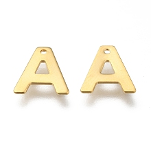 Honeyhandy 304 Stainless Steel Charms, Letter, Initial Charms, Letter.A, 11x6~12x0.8mm, Hole: 1mm