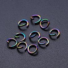 Honeyhandy Ion Plating(IP) 201 Stainless Steel Jump Rings, Round Ring, Open Jump Rings, Rainbow Color, 21 Gauge, 4x0.7mm, Inner Diameter: 2.4mm