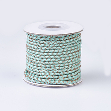 Honeyhandy Braided Leather Cords, Round, Aquamarine, 3mm, about 10yards/roll