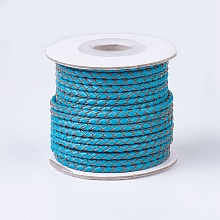 Honeyhandy Braided Leather Cords, Round, Turquoise, 3mm, about 10yards/roll