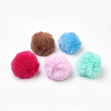 Honeyhandy Handmade Faux Rabbit Fur Pom Pom Ball Covered Pendants, Fuzzy Bunny Hair Balls, with Elastic Fiber, Mixed Color, 55~74mm, Hole: 5mm