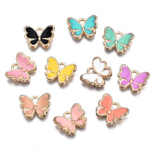 Honeyhandy Alloy Enamel Charms, Butterfly, Light Gold, Mixed Color, 10.5x13x3mm, Hole: 2mm