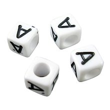 ARRICRAFT 50g (about 300pcs) 6mm Letter A White Cube Alphabet Acrylic Beads for Name Jewelry Making