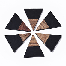 Honeyhandy Resin & Walnut Wood Pendants, Triangle, Black, 37x31x3.5mm, Hole: 1.8mm