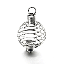 Honeyhandy Steel Spiral Bead Cages Pendants Making, Round, Platinum, 34~37x24mm, Hole: 4.5mm