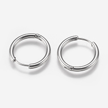 Honeyhandy 201 Stainless Steel Huggie Hoop Earrings Findings, with 304 Stainless Steel Pins, Stainless Steel Color, 20x20.5x2.5mm, 10 Gauge, Pin: 0.9mm