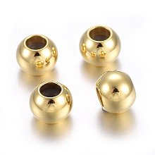 Honeyhandy 201 Stainless Steel Beads, with Rubber Inside, Slider Beads, Stopper Beads, Rondelle, Real 24K Gold Plated, 6x4.5mm, Hole: 1.5mm