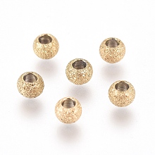 Honeyhandy Ion Plating(IP) 304 Stainless Steel Textured Spacer Beads, Round, Golden, 3x2mm, Hole: 1.5mm