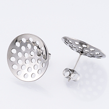 Honeyhandy 304 Stainless Steel Stud Earring Findings, with Sieve Base, Ear Nuts/Earring Backs, Stainless Steel Color, 16mm, Hole: 1mm, Pin: 0.8mm