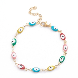 Honeyhandy 304 Stainless Steel Link Bracelets, with Enamel and Lobster Claw Clasps, Evil Eye, Colorful, Golden, 8-1/8 inch(20.5cm)