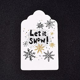 Honeyhandy Paper Gift Tags, Hange Tags, For Arts and Crafts, For Christmas, with Word Let it Snow & Snowflake Pattern, White, 50x30x0.3mm, Hole: 5mm