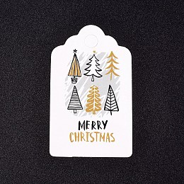 Honeyhandy Paper Gift Tags, Hange Tags, For Arts and Crafts, For Christmas, with Word Merry Christmas & Christmas Tree Pattern, White, 50x30x0.3mm, Hole: 5mm