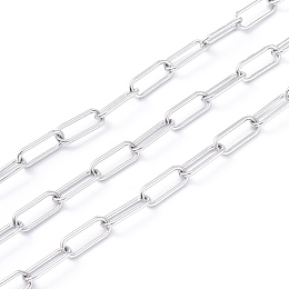 Honeyhandy 304 Stainless Steel Paperclip Chains, Drawn Elongated Cable Chains, Unwelded, with Spool, Stainless Steel Color, 14x6x1mm, about 32.8 Feet(10m)/roll