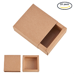 BENECREAT 20 Pack Kraft Paper Drawer Box Festival Gift Wrapping Boxes Soap Jewelry Candy Weeding Party Favors Gift Packaging Boxes - Brown (3.26x3.26x1.3")