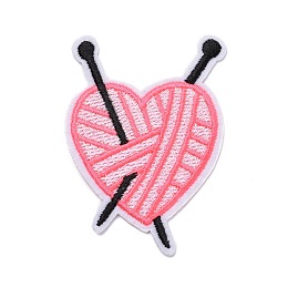 Honeyhandy Computerized Embroidery Cloth Iron on/Sew on Patches, Costume Accessories, Appliques, Heart, Pink, 68x49x1.5mm