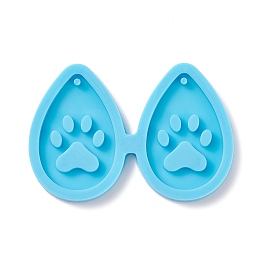 Honeyhandy DIY Pendant Silicone Molds, Resin Casting Molds, Clay Craft Mold Tools, Teardrop with Dog Paw Prints, Deep Sky Blue, 42x61x4mm, Hole: 1mm, Inner Diameter: 36x23mm