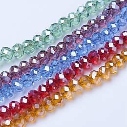 Honeyhandy Electroplate Glass Beads Strands, Pearl Luster Plated, Faceted, Rondelle, Mixed Color, 6x5mm, Hole: 1mm, about 85~88pcs/strand, 16.1~16.5 inch(41~42cm)