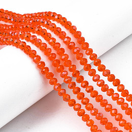 Honeyhandy Electroplate Glass Beads Strands, AB Color Plated, Faceted, Rondelle, Orange Red, 6x5mm, Hole: 1mm, about 85~88pcs/strand, 16.1~16.5 inch(41~42cm)