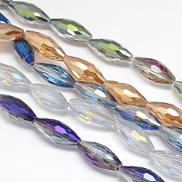 Honeyhandy Electroplate Crystal Glass Rice Beads Strands, Faceted, Rainbow Color Plated, Mixed Color, 19x8mm, Hole: 1mm, about 40pcs/strand, 29.1 inch