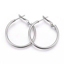 Honeyhandy 201 Stainless Steel Hoop Earrings, Hypoallergenic Earrings, Ring Shape, Stainless Steel Color, 12 Gauge, 33x30x2mm, Pin: 1mm