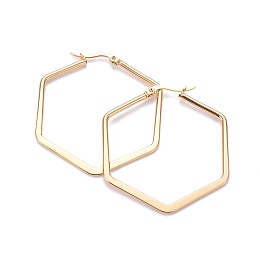 Honeyhandy 201 Stainless Steel Angular Hoop Earrings, with 304 Stainless Steel Pin, Hypoallergenic Earrings, Hexagon, Golden, 45.5x41x2mm, Pin: 0.7x1mm