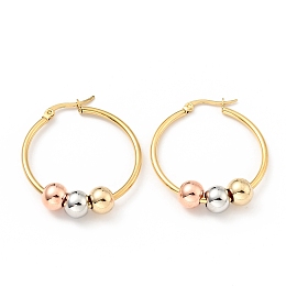 Honeyhandy Vacuum Plating 201 Stainless Steel Beaded Ring Hoop Earrings with 316 Stainless Steel Pins for Women, Mixed Color, 33.5x2mm, Pin: 0.6mm