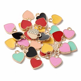 Honeyhandy Alloy Enamel Charms, Heart, Light Gold, Mixed Color, 12x10x2mm, Hole: 2mm