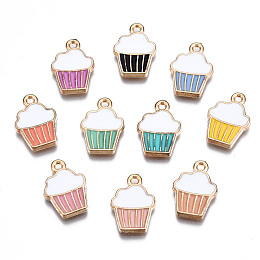 Honeyhandy Alloy Enamel Pendants, Cupcake, Light Gold, Mixed Color, 16x11x2mm, Hole: 1.4mm