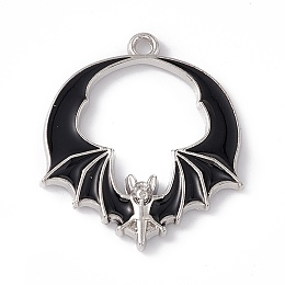 Honeyhandy Alloy Enamel Pendants, Bat Charm, Platinum, Black, 28x24x3mm, Hole: 1.8mm