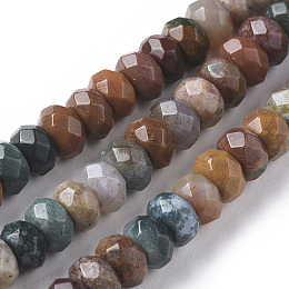 Honeyhandy Natural Ocean Jasper Beads Strands, Faceted, Rondelle, 6x4mm, Hole: 1mm, about 97pcs/strand, 15.16 inch(38.5cm).