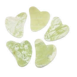 Honeyhandy Natural New Jade Gua Sha Boards, Scraping Massage Tools, Gua Sha Facial Tools, Heart, 80~82.5x59~62.5x4~6mm