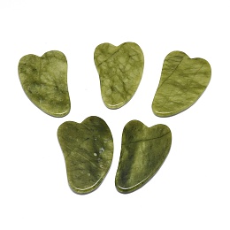 Honeyhandy Natural Chinese Jade Gua Sha Boards, Scraping Massage Tools, Gua Sha Facial Tools, Heart, 68~70x43~44x3.5~4mm